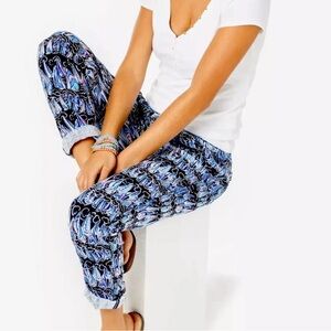 Lilly Pulitzer Blue and Dark Navy Blue Sailboat Taron Linen Pants